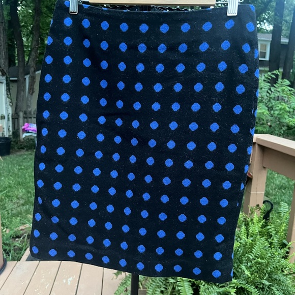 Talbots Womens Pencil Skirt Size 4 Petite Wool Blend Polka Dots Black Blue - Picture 1 of 6